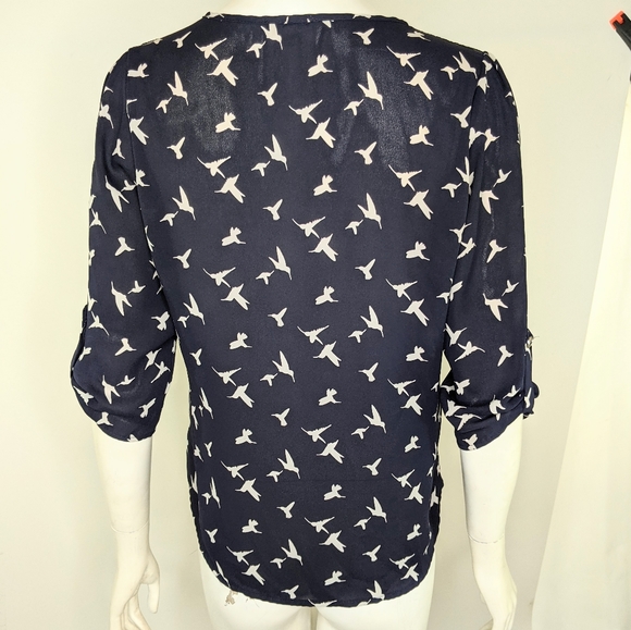 Womens S Blue White Hummingbird Top 3/4 Sleeves - Picture 3 of 13